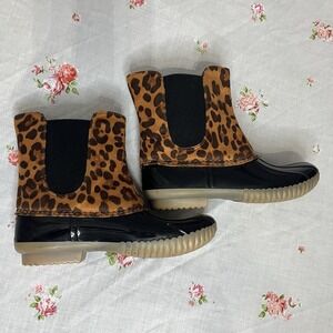 Leopard Duck Boots Rain Boots Women's Size 6